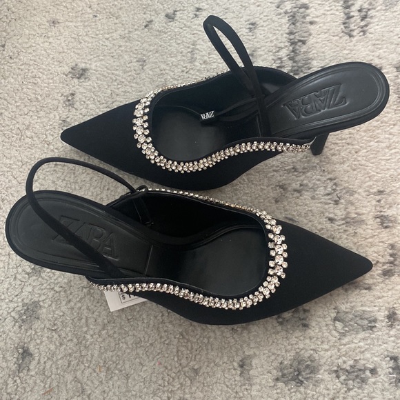 ZARA- Black Embellished Crystal Mule Heel - Picture 2 of 6